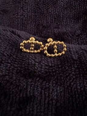 Gold Beaded Heart Stud Earrings - Women Jewelry